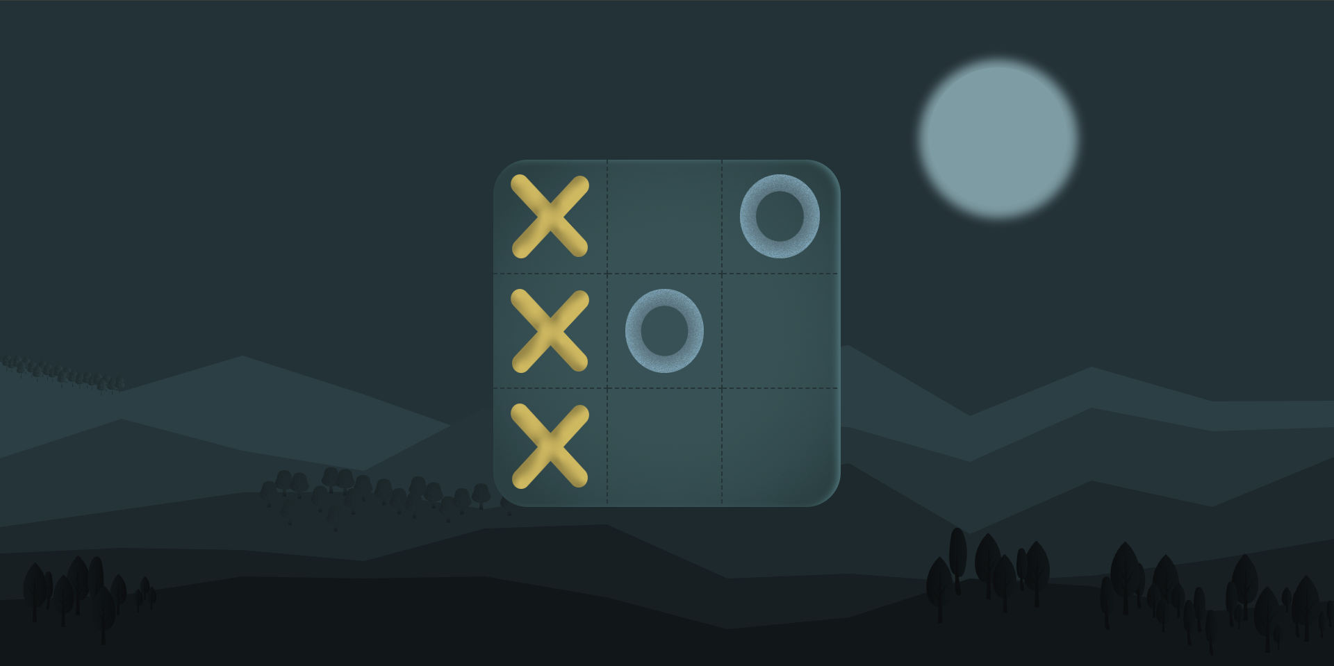 Partita di Tic Tac Toe ambientata in un paesaggio notturno